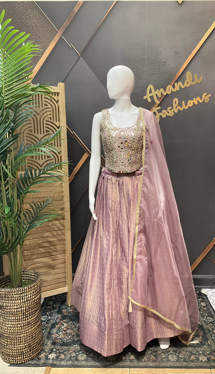 Women’s Dusty Mauve Mirror Work Lehenga Choli with Dupatta