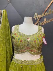 Green Party Wear Lehenga Set