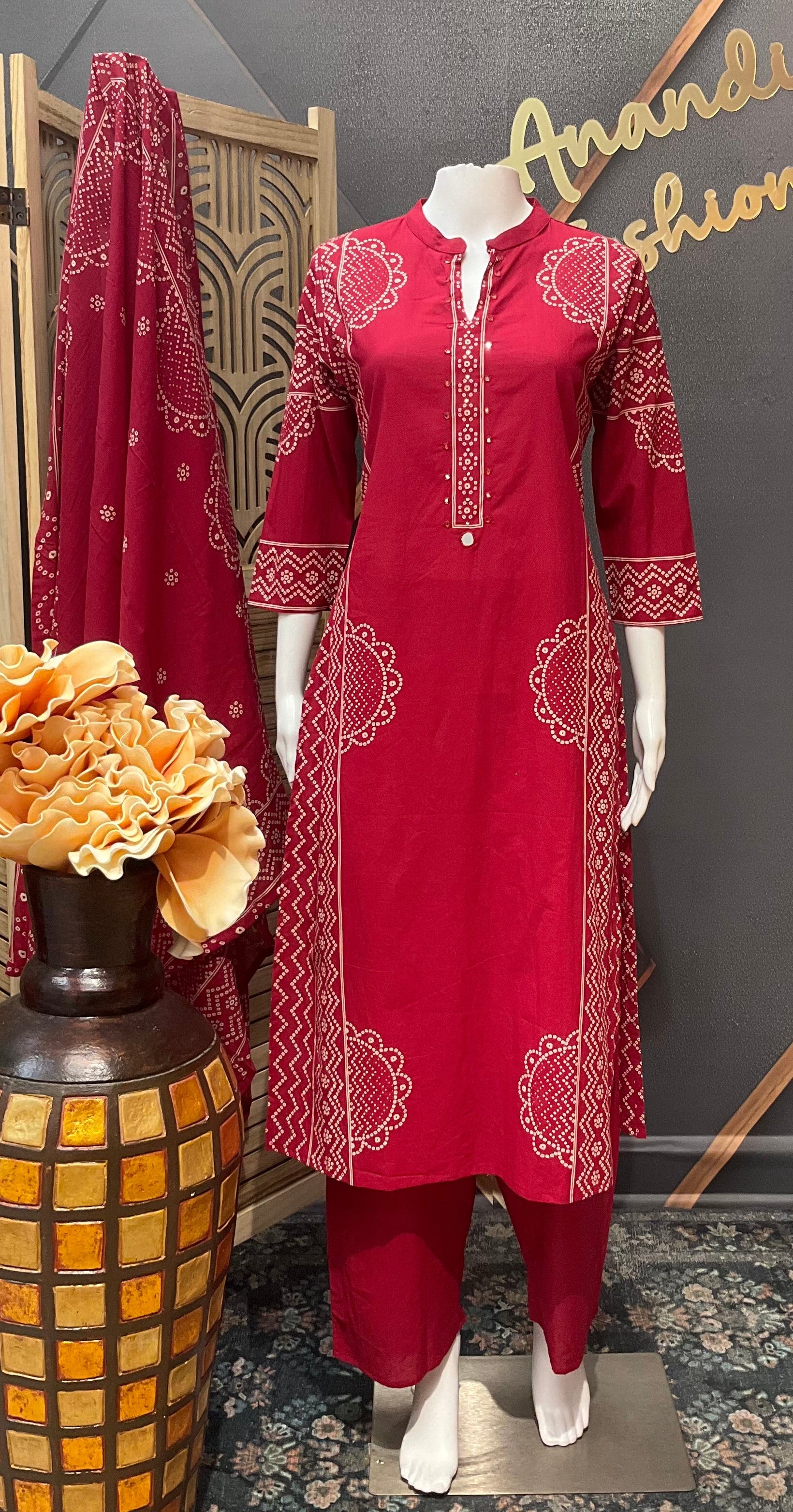 Maroon Pure Cotton Kurti set
