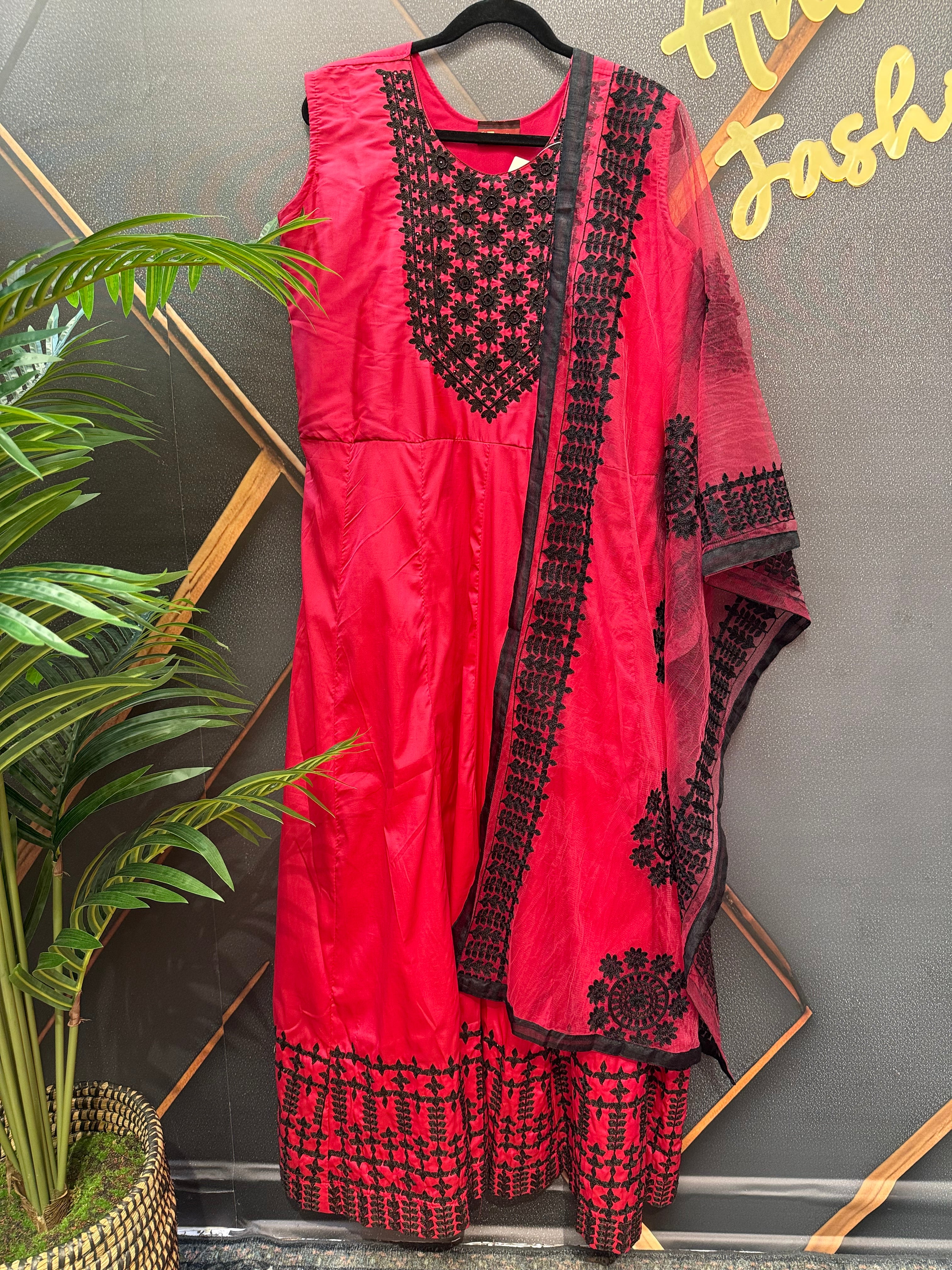 Plus Size Pink Long Dress with Net Dupatta Size 46 - Party & Wedding Wear