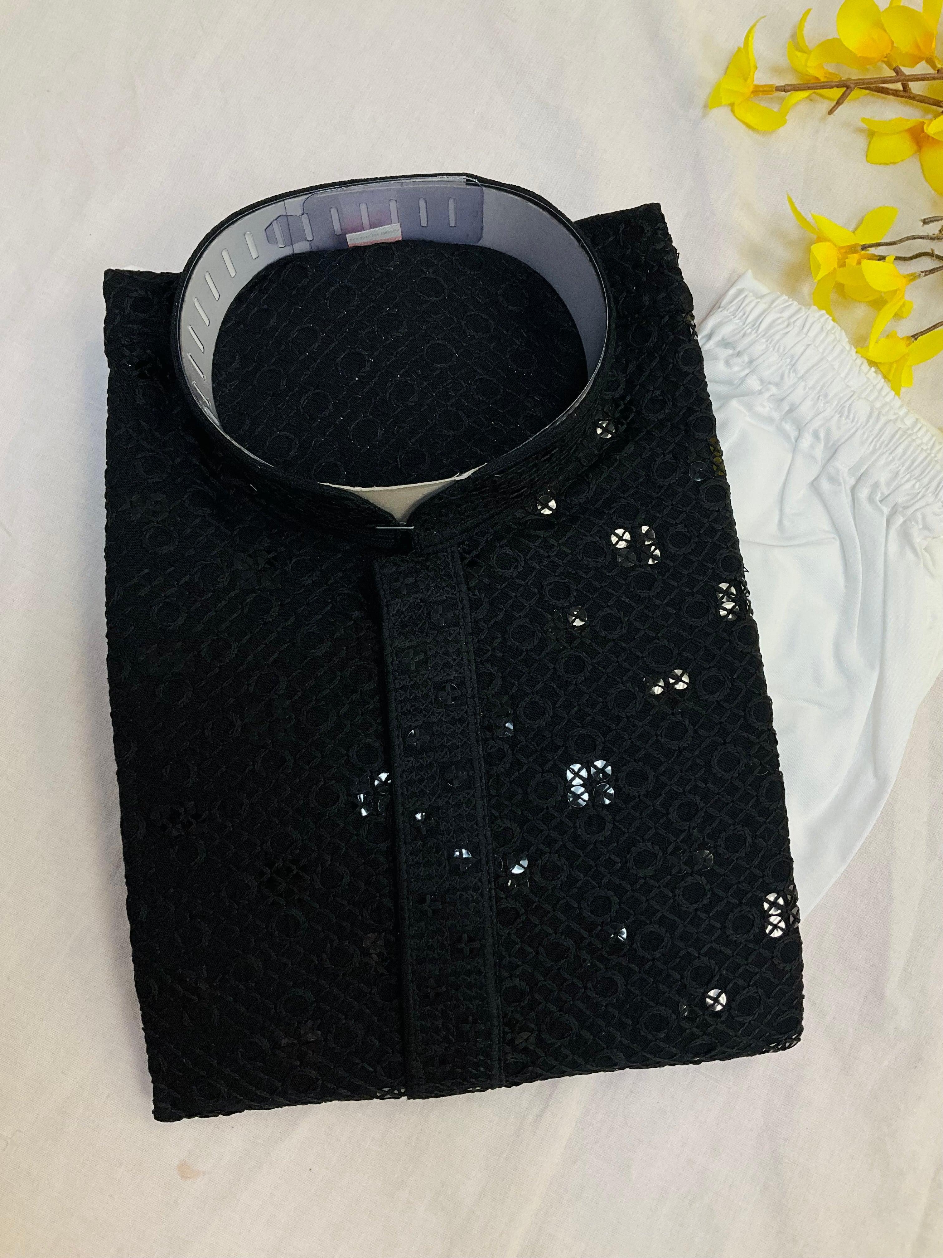 Boys Black Sequence Kurta Set - Premium Embroidered Ethnic Wear