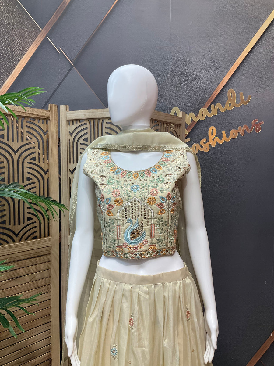 Teenage Girls - Gold Tissue Lehenga set