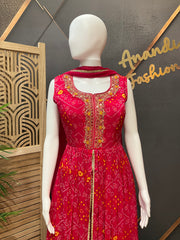 Party Wear Pink Silk Bandhini Palazzo set