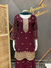 Women’s wine color Party Wear Sharara set
