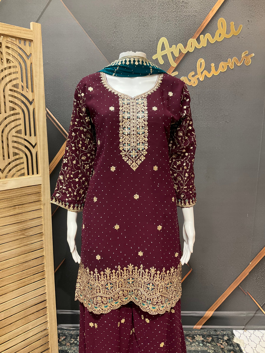 Women’s wine color Party Wear Sharara set