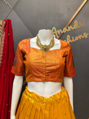 Teenage Girls Yellow & Red Semi Paithani Half saree/Lehenga set