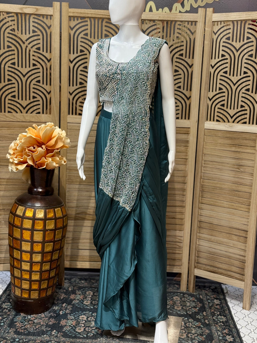 Women’s Rama Green Ready-to-Wear Saree