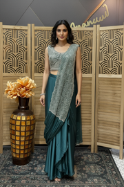 Women’s Rama Green Ready-to-Wear Saree