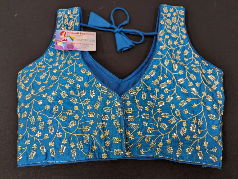 Sleeveless Blouses - V Neck Blouse with Intricate Work - Size 38
