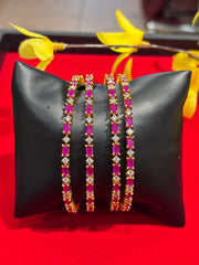 Set of 4 thin Bangles With Ruby Stones
