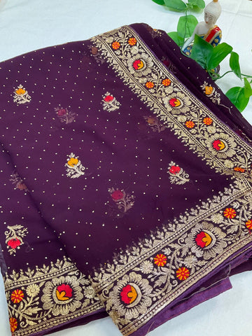 Fancy Party Wear Georgette Saree - Elegant Lightweight Saree