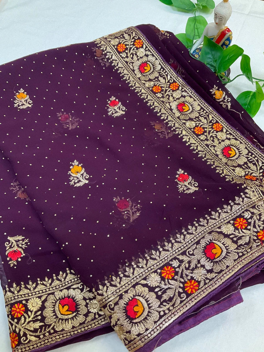 Fancy Party Wear Georgette Saree - Elegant Lightweight Saree