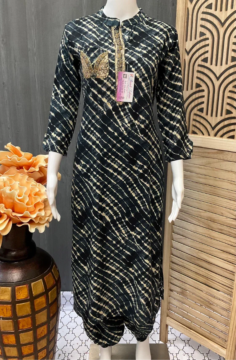 Rayon Kurti Set with Afghani Pants - Comfortable Ethnic Wear