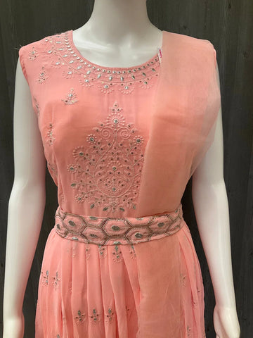 Baby Pink Long Party Dress - Elegant Ethnic Wear for Women