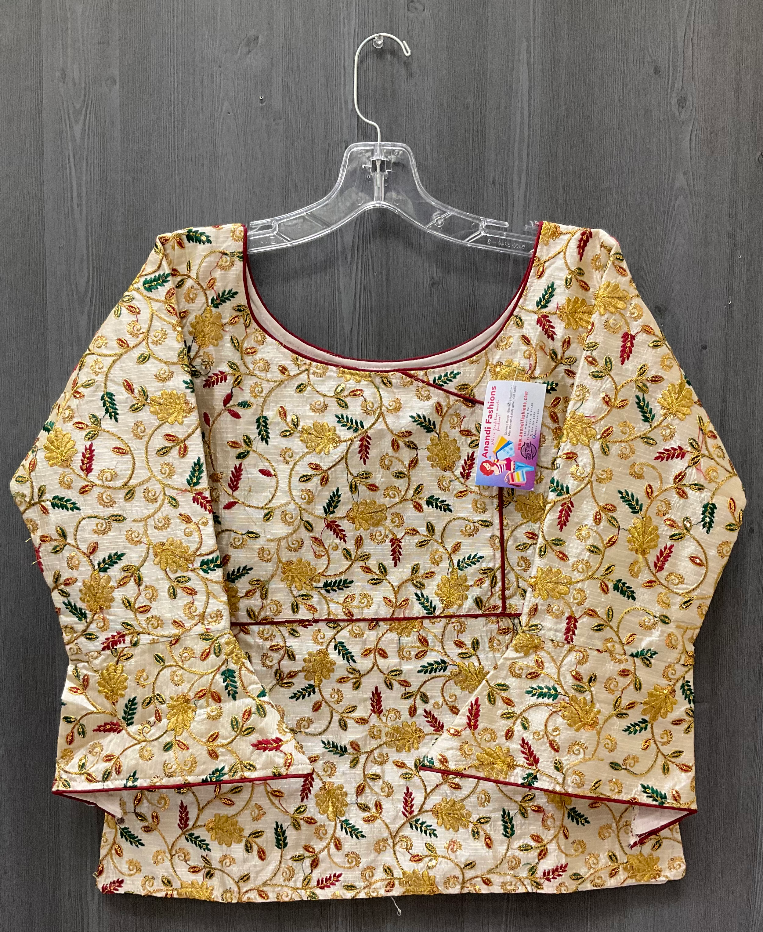 Long Sleeve Blouse - Elegant Gold Raw Silk Blouse with Embroidery image 0