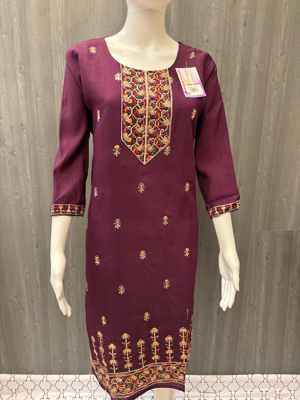 Roman Silk Kurti set- Colorful Kurti sets with embroidery work size 40 image 2