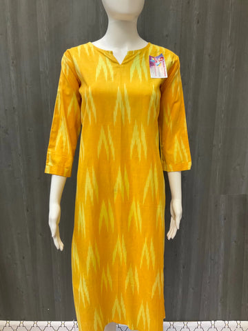 Yellow Color Pure Cotton Kurti - Size 38
