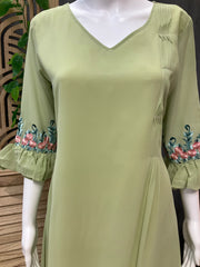 Light olive green color  pintuck Georgette kurti/ Frock style