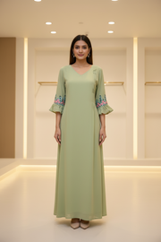 Light Olive Green Pintuck Georgette Long Kurti Style
