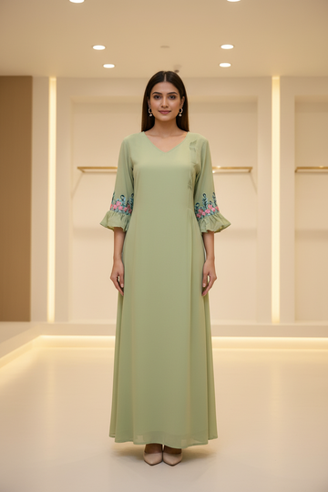 Light olive green color  pintuck Georgette kurti/ Frock style