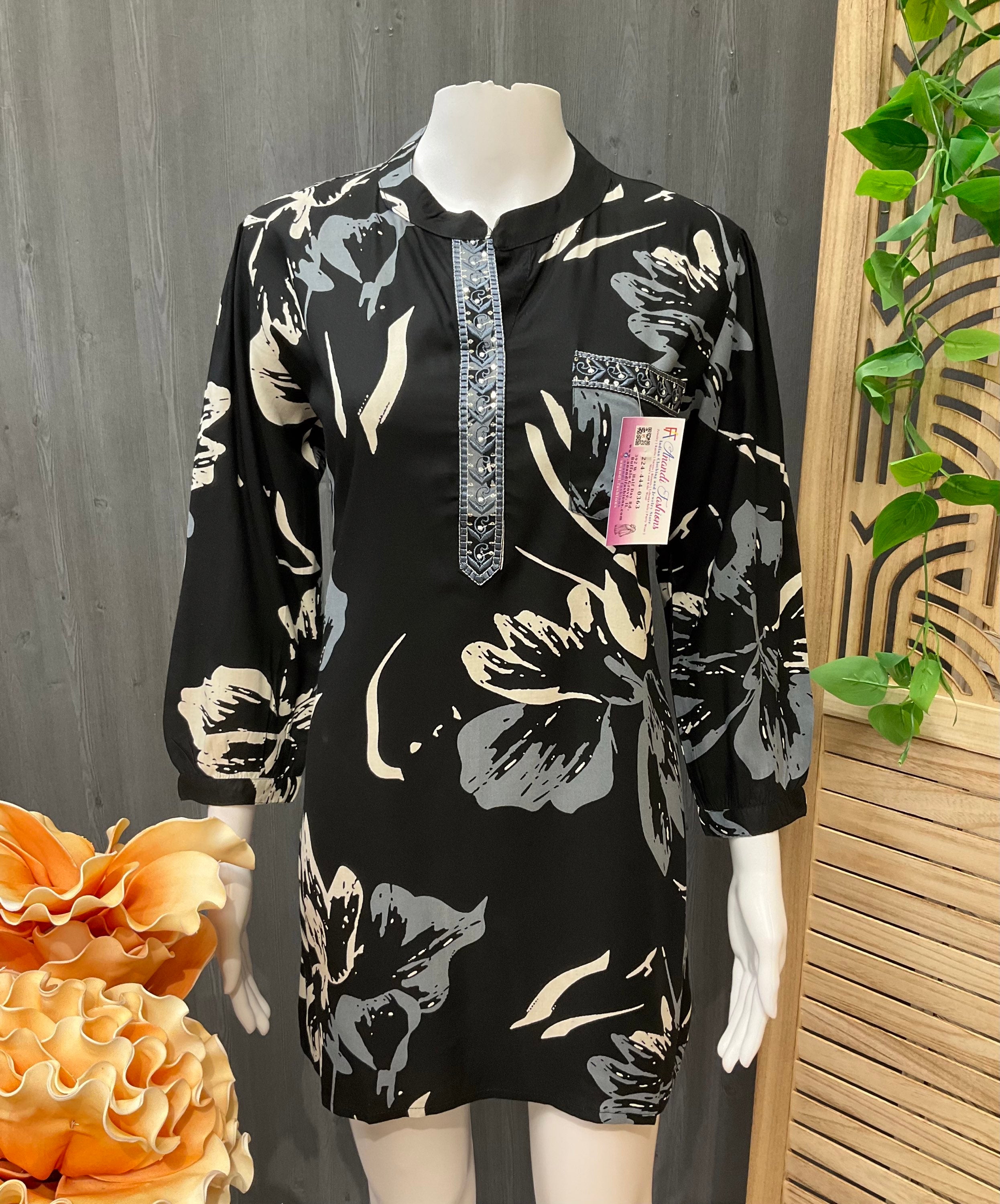 Pure cotton Black Short Tunic Top/Kurti with pocket image 1
