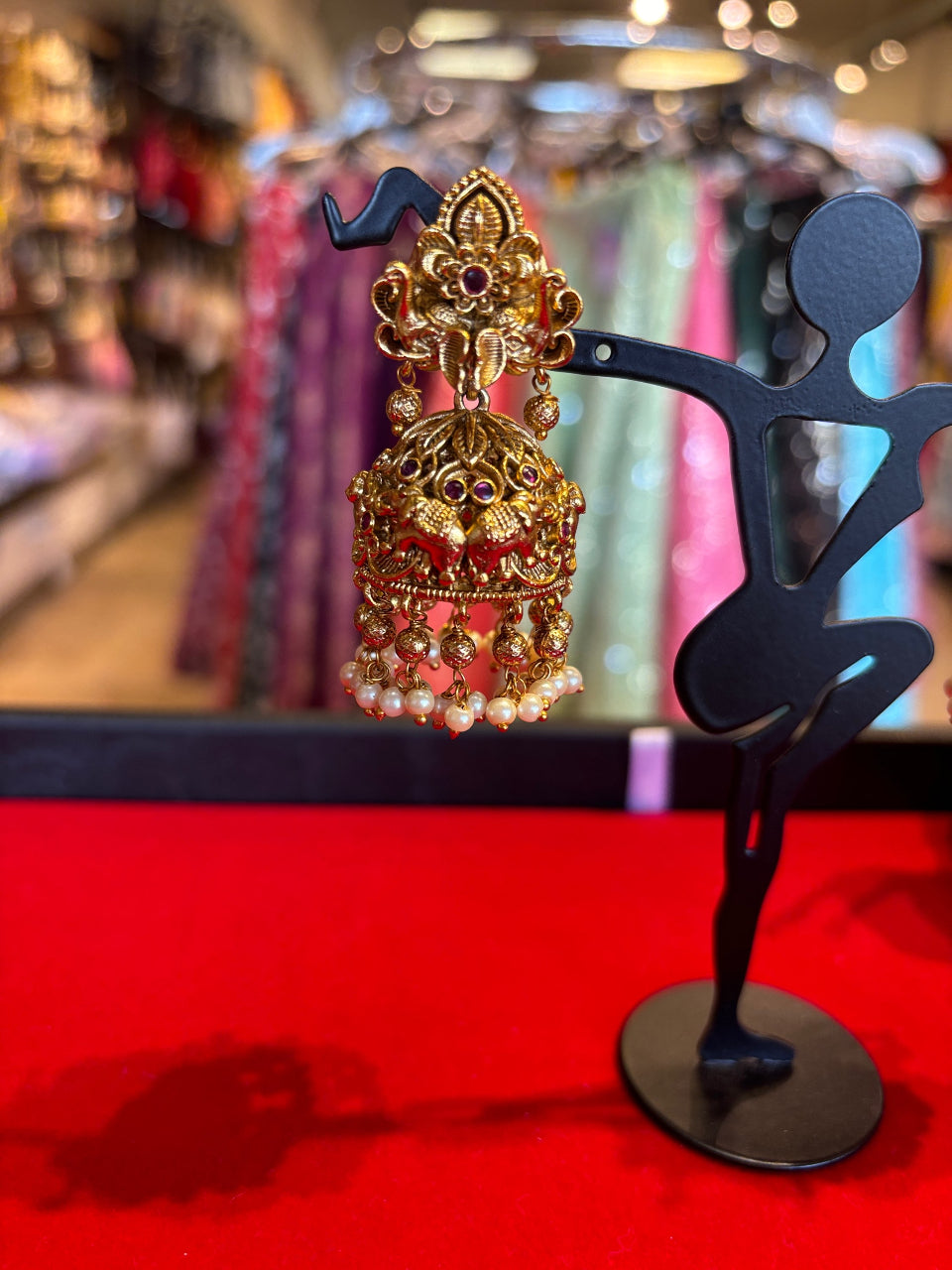 Antique Earrings - Heavy Jhumkas with Elephant Design image 1