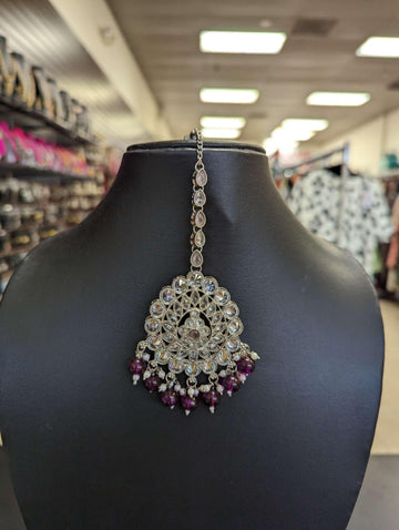Oxidized Jewellery - Silver Color Necklace with purple beads