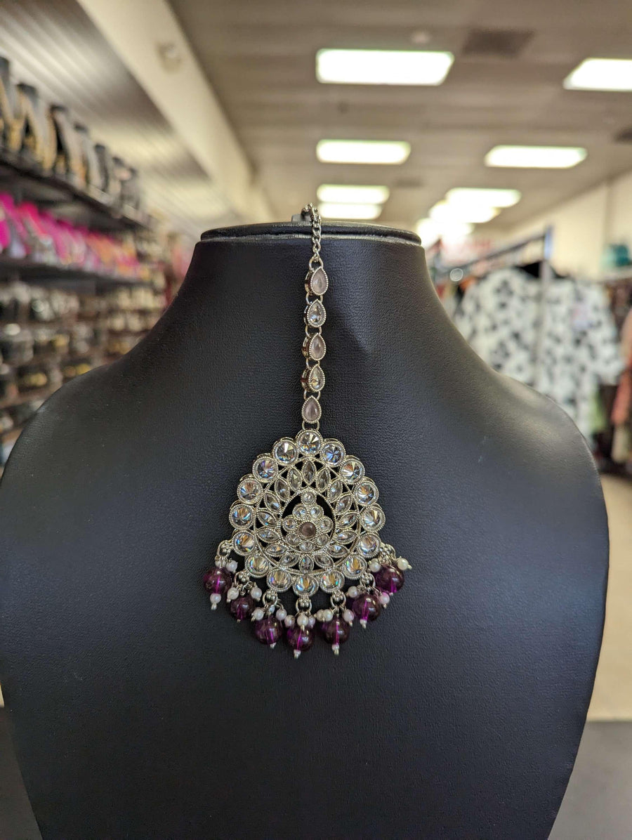 Oxidized Jewellery - Silver Color Necklace with purple beads