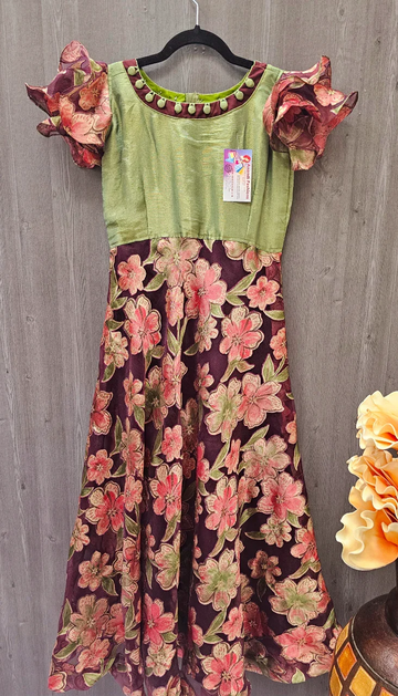 Teen Girls - Customized Satin Silk Long Frock - Size 34