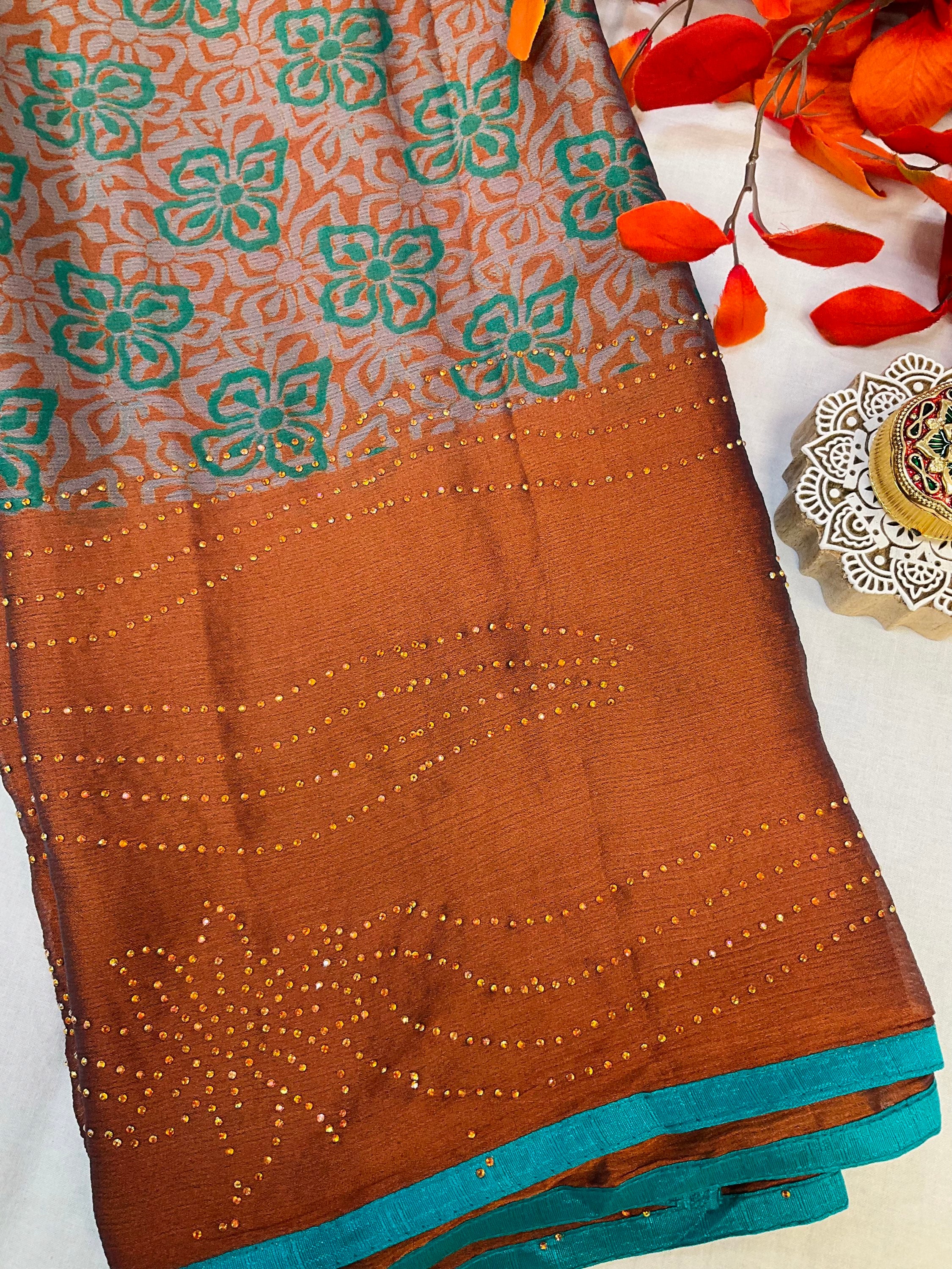 Chiffon Saree - Chiffon Brown Saree with Stone Work image 0