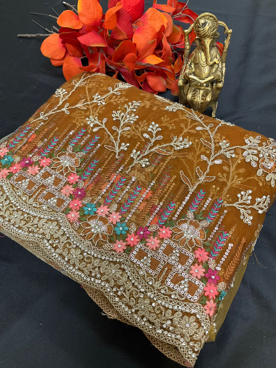 Net Saree - Net heavy party wear saree with shaded image 1