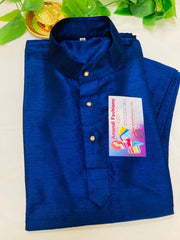 Boys Kurta Pajama - Elegant Boys Dark Blue Silk Kurta Set