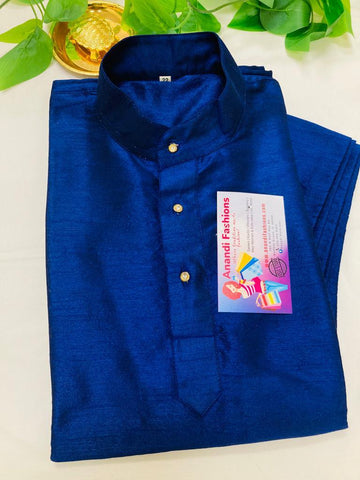 Boys Kurta Pajama - Elegant Boys Dark Blue Silk Kurta Set