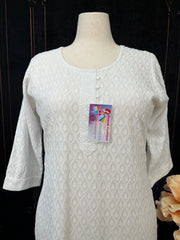 Plus Size White Chikankari Rayon Kurti Size 48 - Soft & Elegant