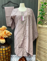 Plus Size Roman Silk Embroidery Kurti Set Size 44 - 3-Piece Party Wear