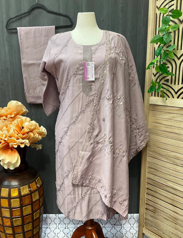 Plus Size Roman Silk Embroidery Kurti Set Size 44 - 3-Piece Party Wear