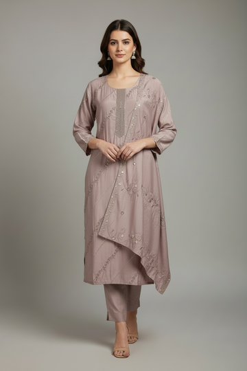 Plus Size Roman Silk Embroidery Kurti Set Size 44/46