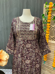 Plus Size Wine Color Rayon Anarkali Kurti - Size 58