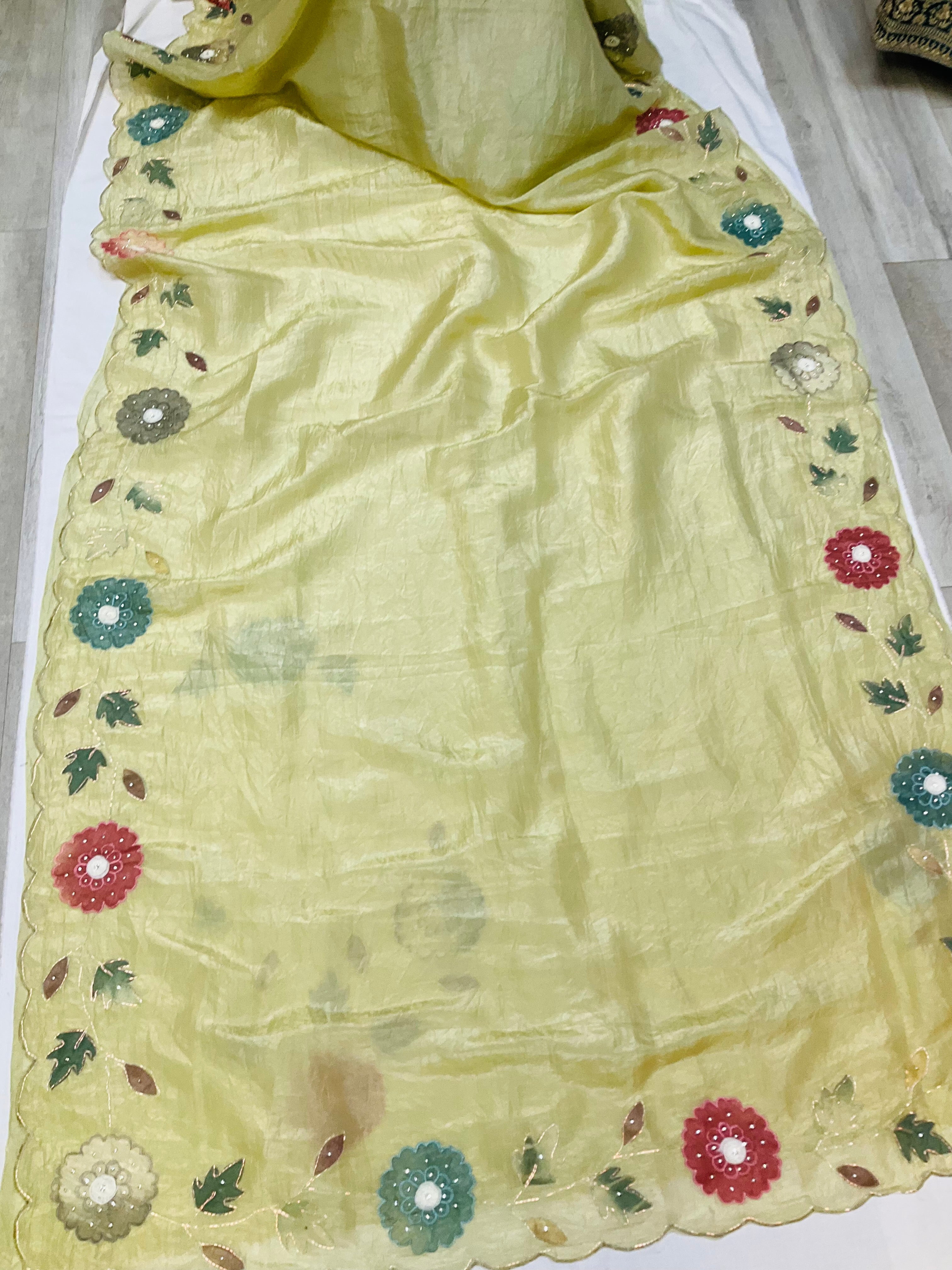 Glass tissue saree in pastel green