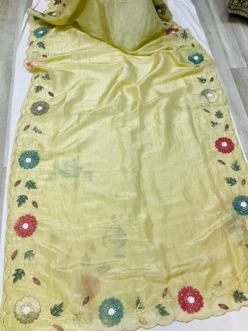 Glass tissue saree in pastel green