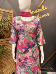 Fancy Floral Print Kurti Set - Hand Embroidery Party Wear