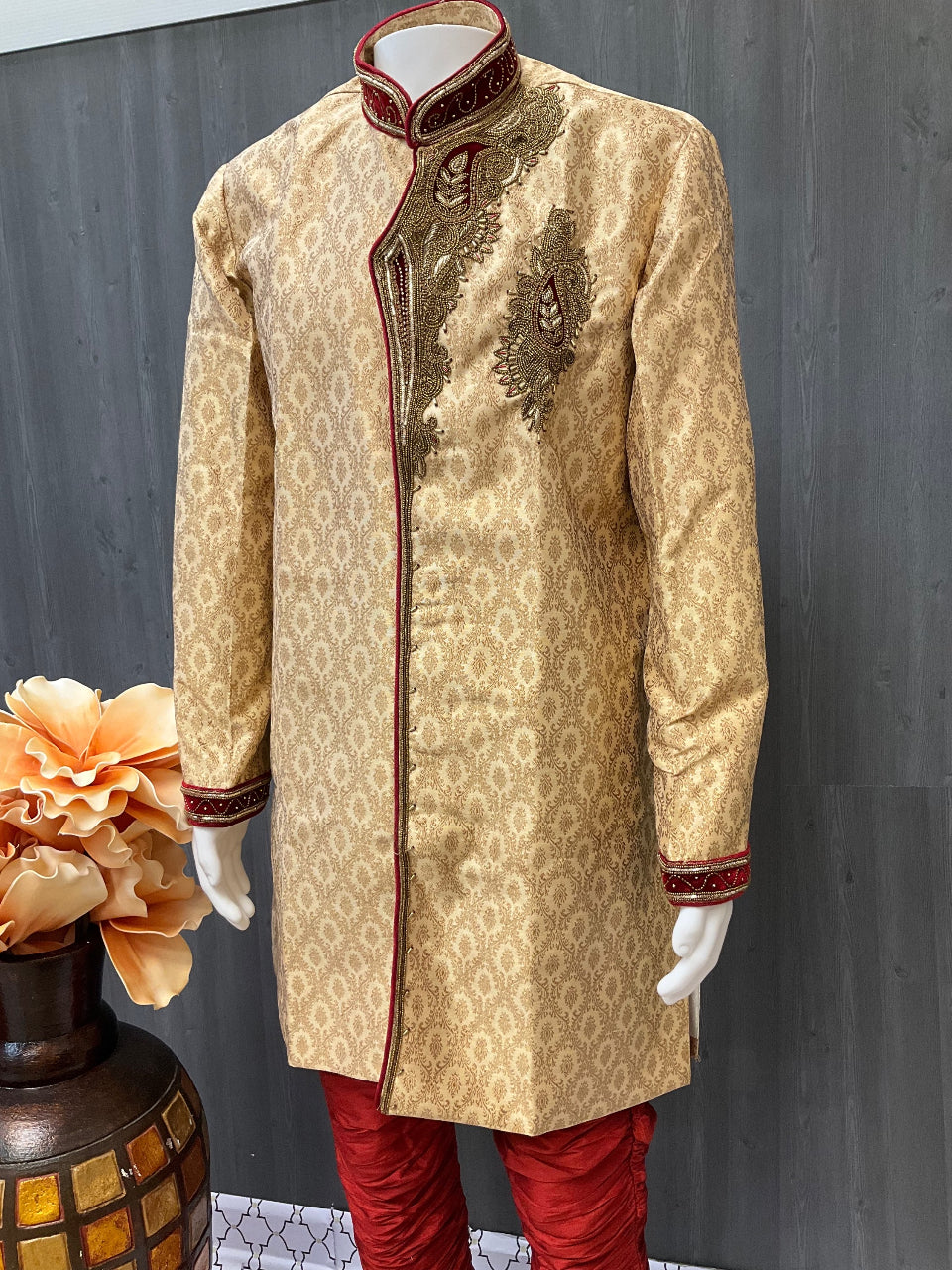 Sherwani - Heavy Bridal Party Wear Sherwani for Men with Pants-Size 46 image 1