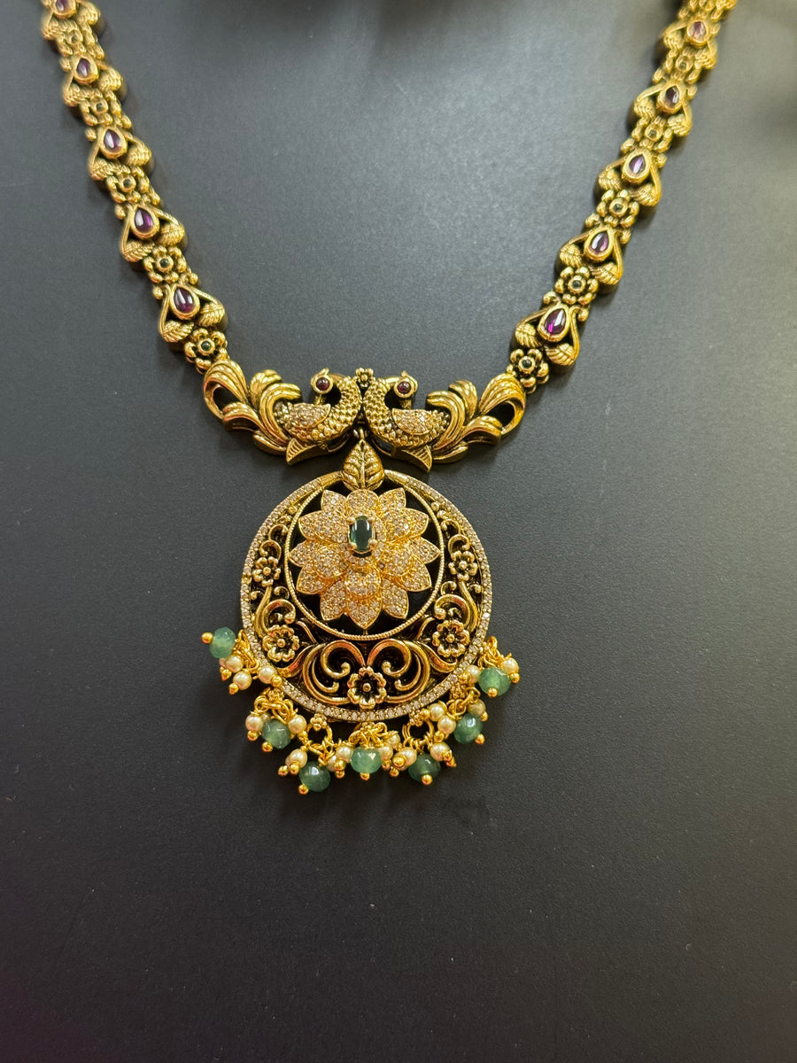 Antique Finish CZ Necklace set with Pendant