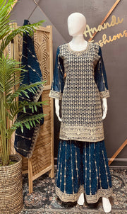 Teal Blue Party Wear Sharara set