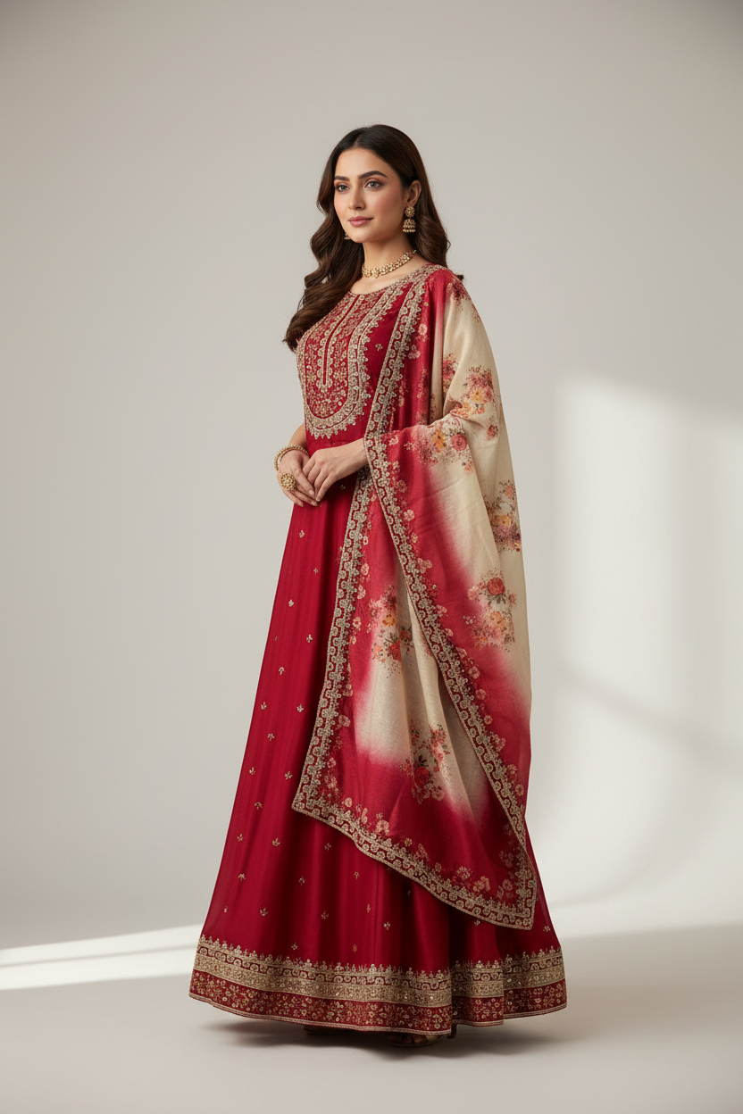 Plus Size- Size 46- Pink Anarkali Party Wear Dress - Elegant Ethnic Gown