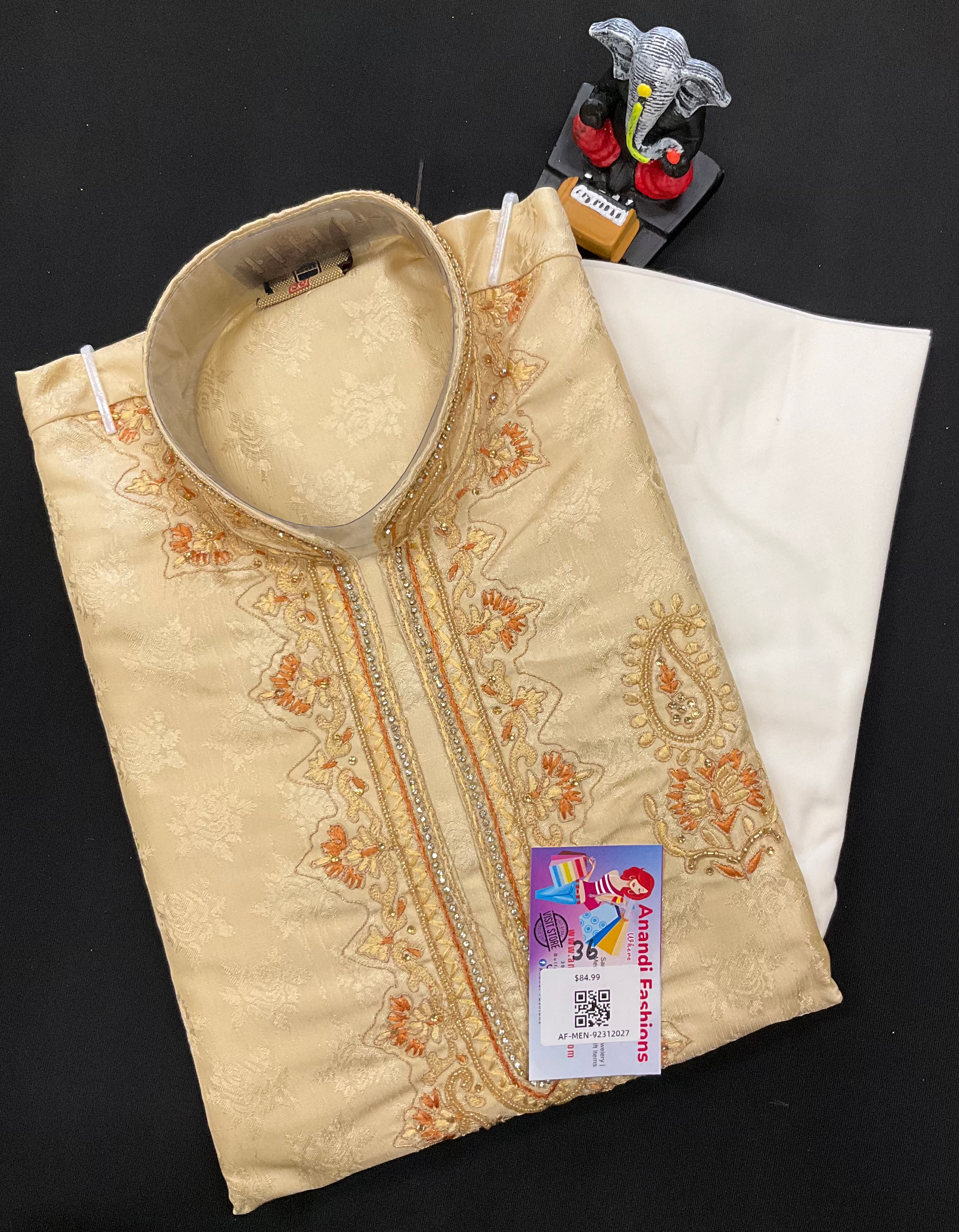 Mens kurta - Yellow Kurta with Beautiful Embroidery image 0