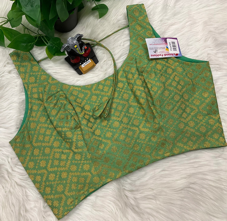 Brocade Blouse - Bright Green Blouse- Size 40