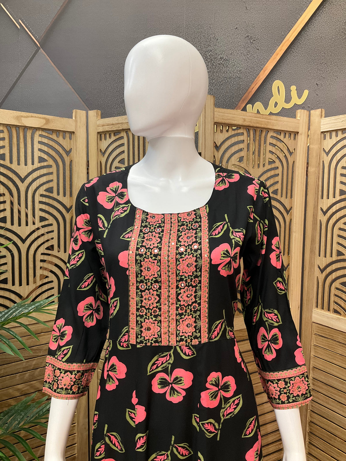 Pure cotton - Black Floral long kurti