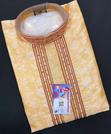 Size 36-Embroidered Kurta - Yellow Kurta with Red Pajama