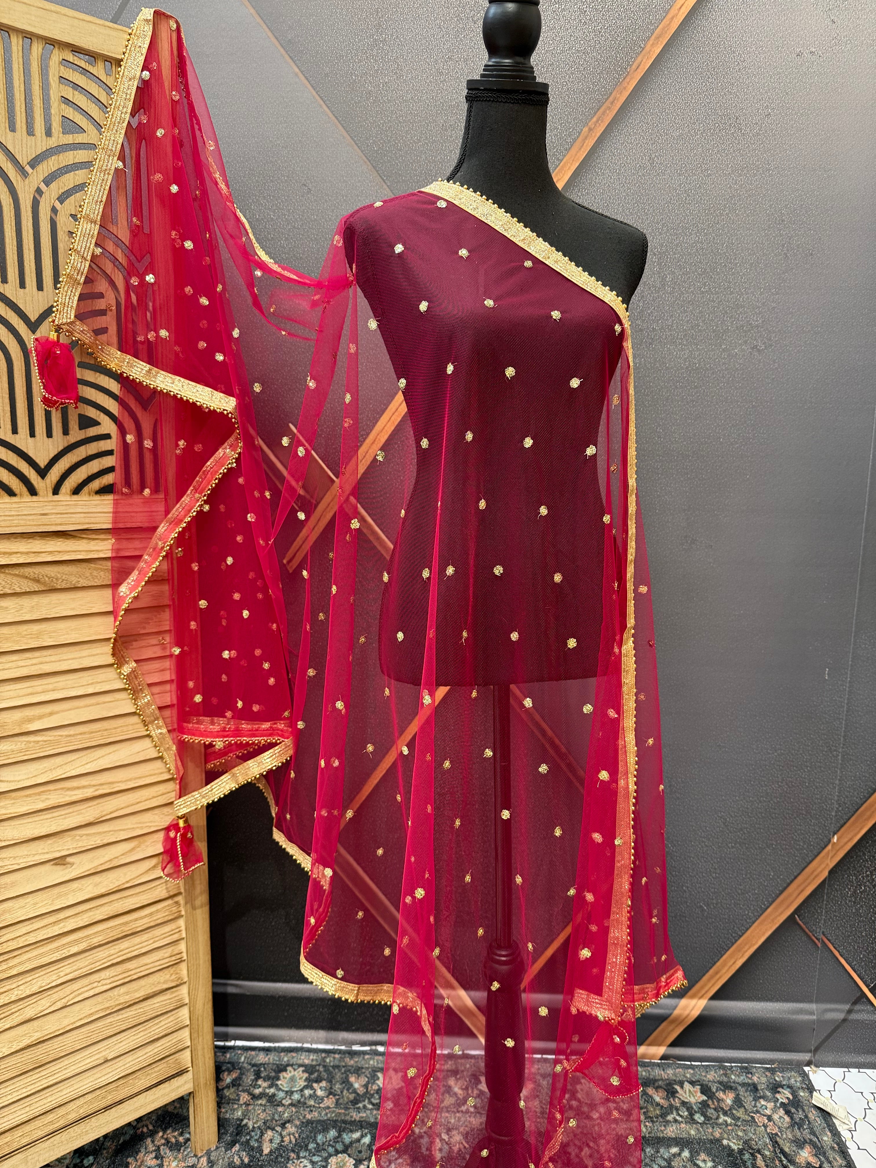 Soft Net Dupattas In Pink & Maroon